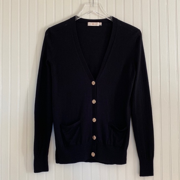 Tory Burch Madeline Merino Wool Cardigan Black - Picture 3 of 4